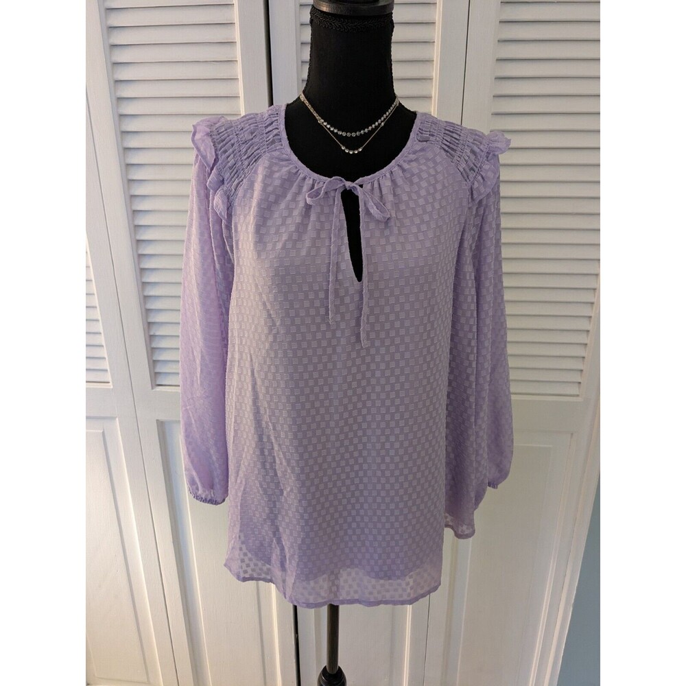 Simply Vera Vera Wang Top Women's XL Purple Smocked Ruffle Blouse Boho Sheer